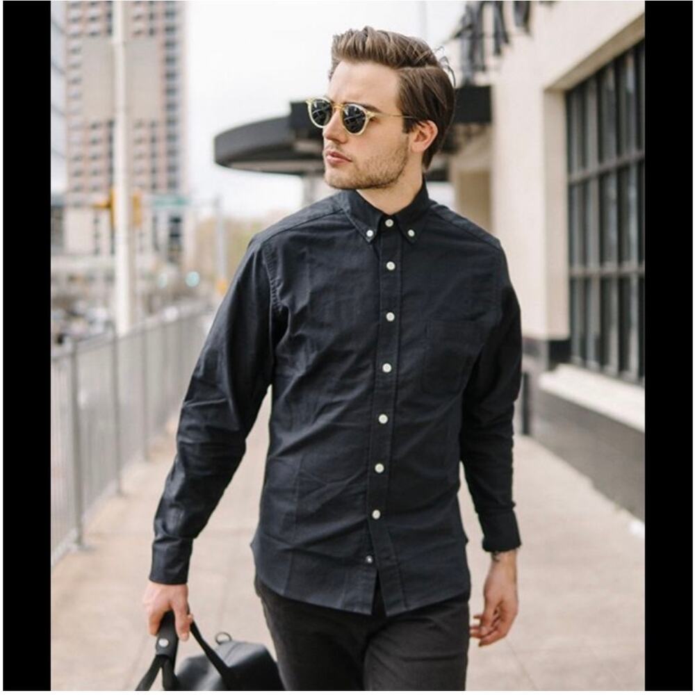 TAYLOR STITCH The Jack Everyday Oxford Button Down Shirt Black Indigo, 42/Large
